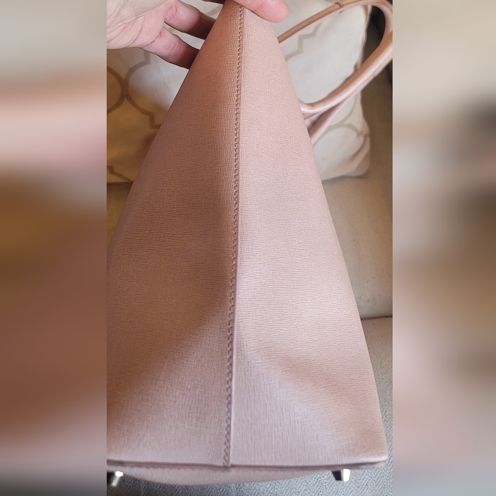 Furla Leather Tote Bag Pink Zip Up Saffino Leather Bottom Studs Large Structured - Picture 6 of 16